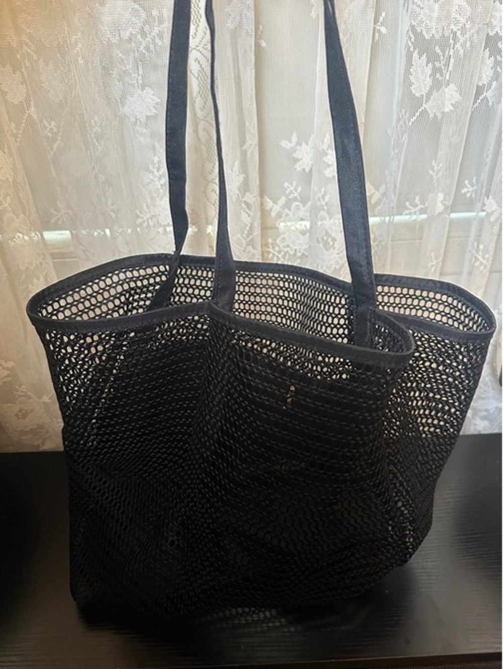 Black Mesh Tote Bag with Multiple Pockets | Beach, Pool, Gym, Market Carryall - Picture 2 of 2